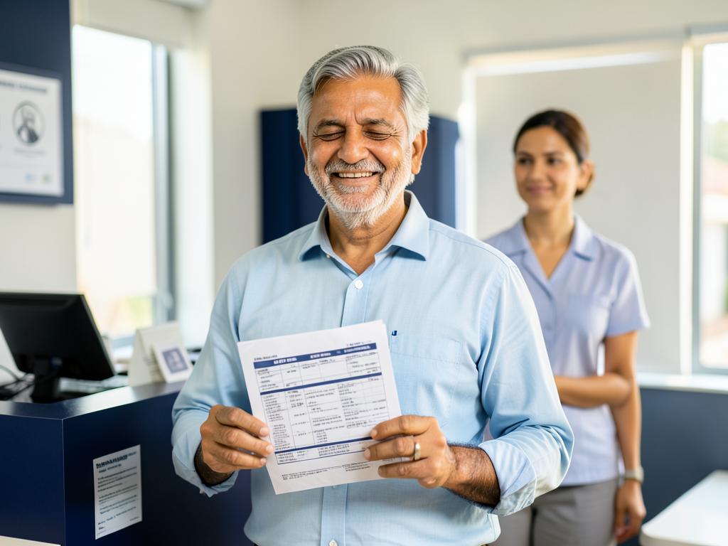 Hospital customer holding a bill after cashless hospitalisation support