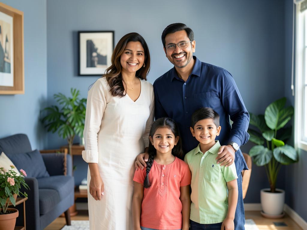 Indian family standing together with confidence and protection